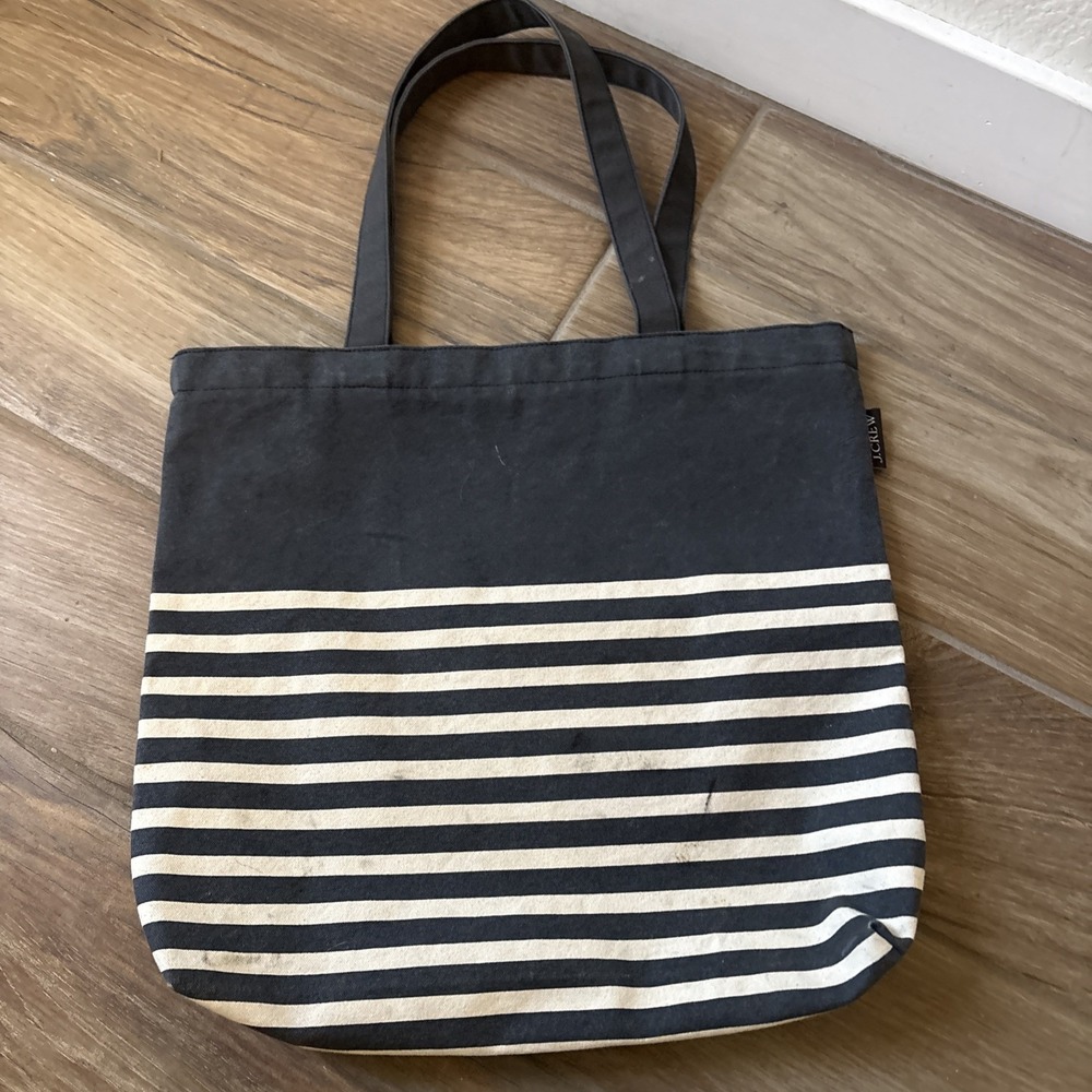 JCrew Navy Blue Striped Beach Tote/ Reusable Cotton Shopping Bag